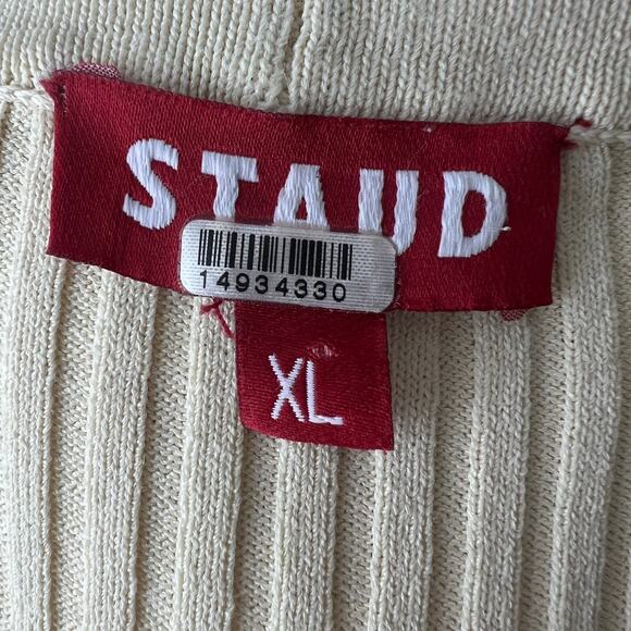 STAUD Shoko Sahara Beige VNeck Long Sleeve Ribbed Button Down Maxi Dress Size XL - Picture 8 of 10